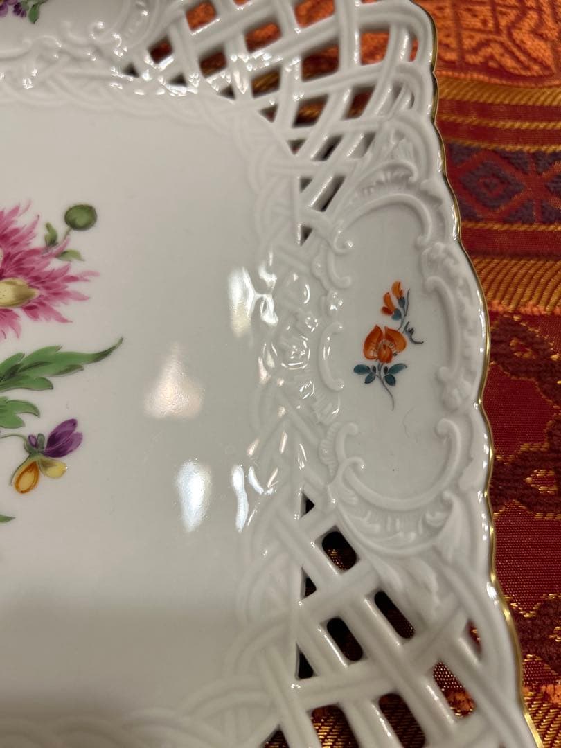 マイセン　スクエア　ベーシックフラワー　三つ花　メッシュ　ボウル　プレート　皿