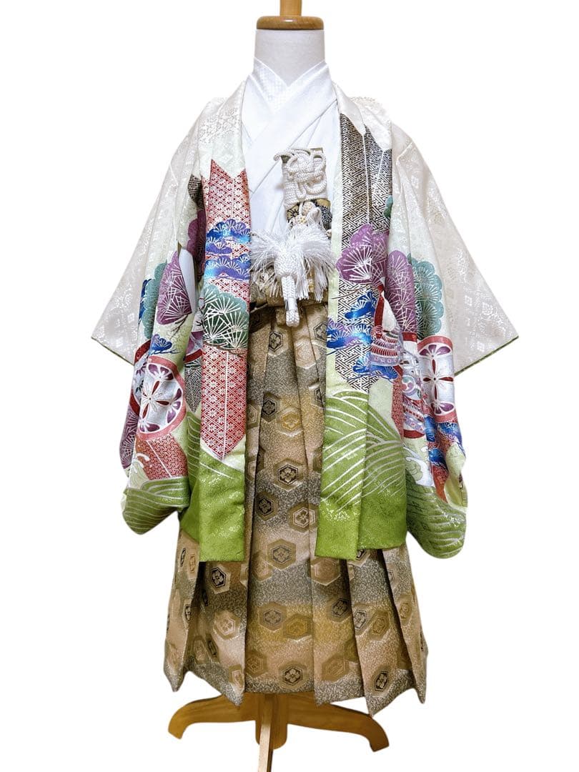 豪華刺繍入り♡七五三　3歳　男の子　抹茶色　緑系　小さめ