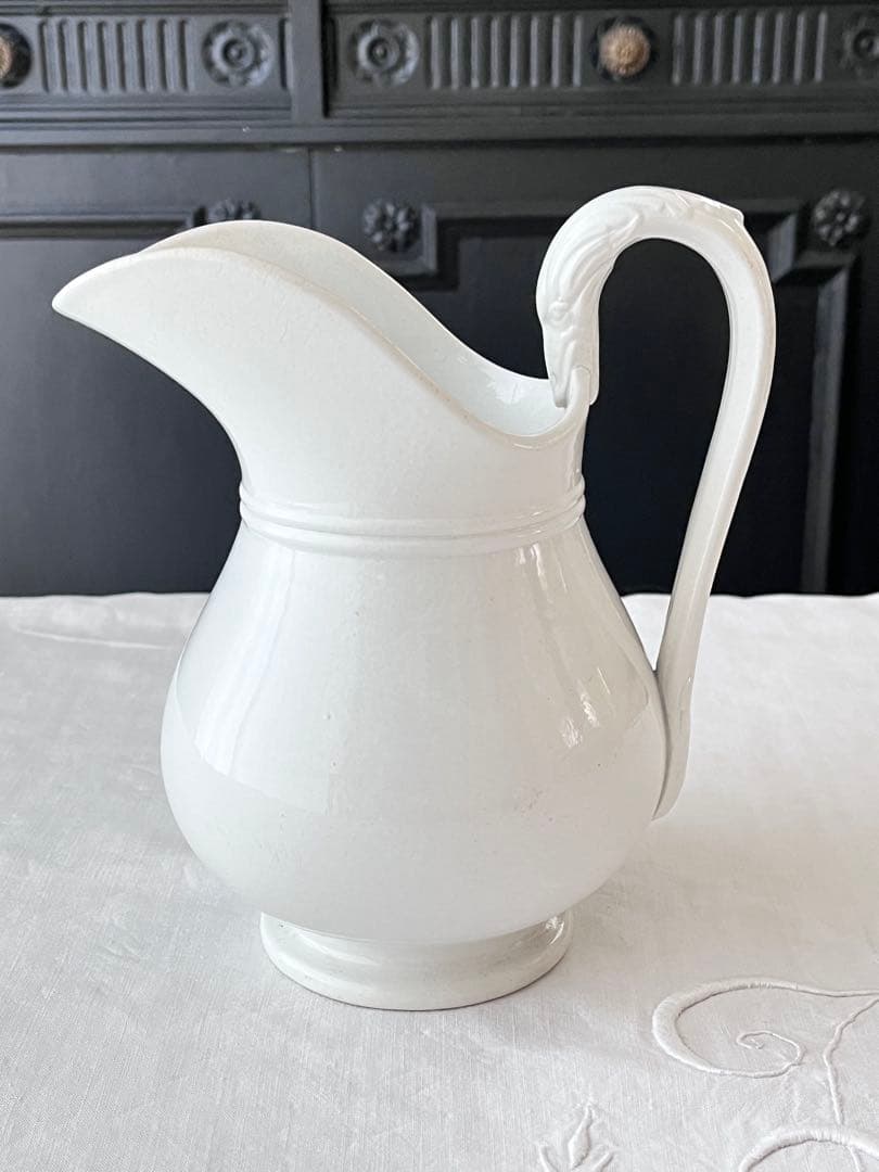 【美品】フランスアンティーク Badonviller窯 ホワイトピシェ 3543