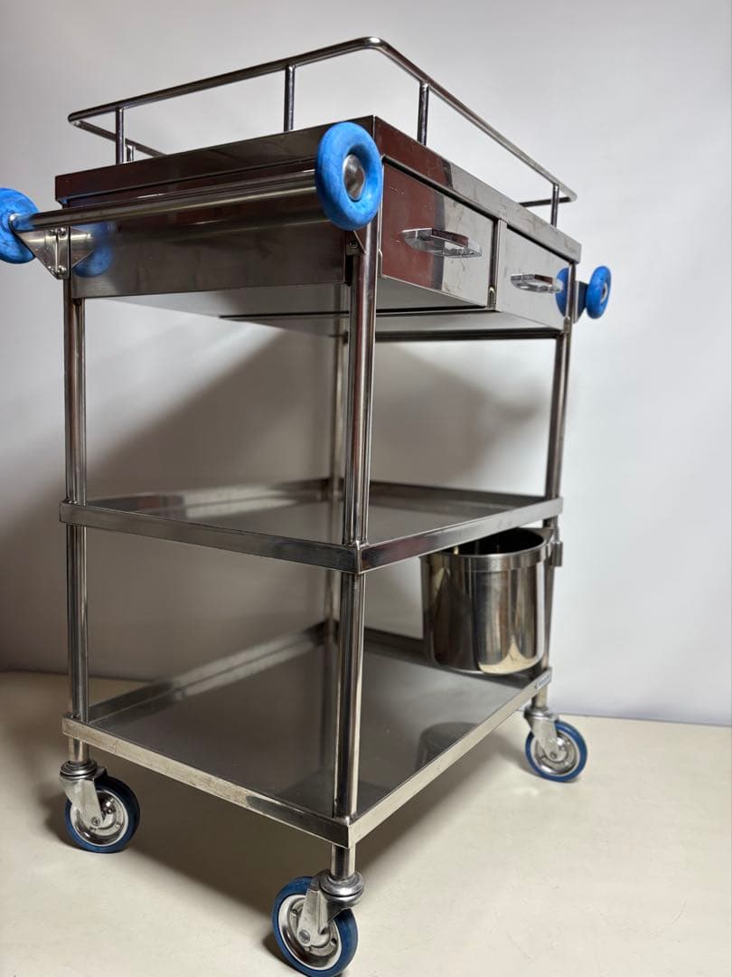 ヒラタニ 回診車 ステンレスワゴン 2段 両開引出し2杯 自在キャスター