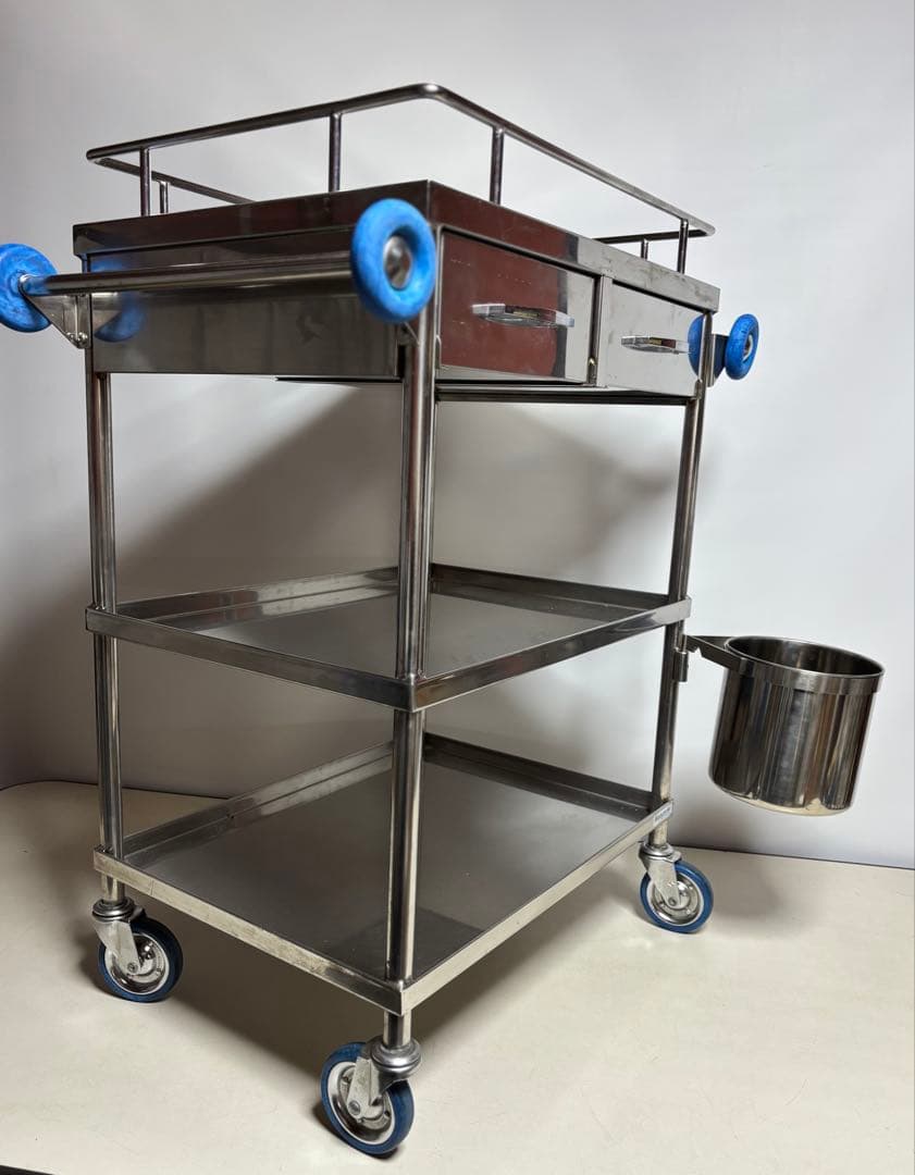 ヒラタニ 回診車 ステンレスワゴン 2段 両開引出し2杯 自在キャスター