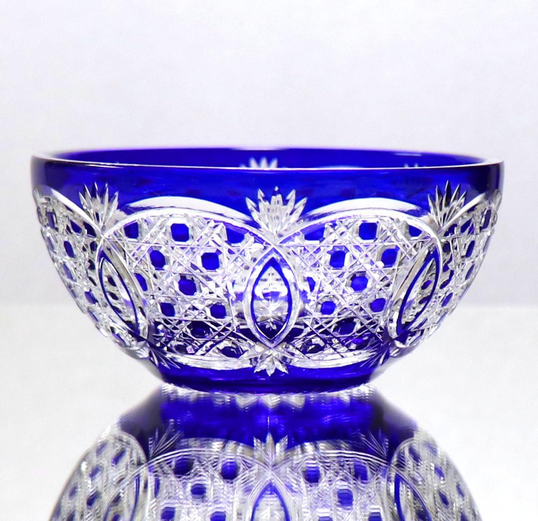 オールド・バカラ 最上級 青色被せガラス 切子小鉢 懐石料理 ボウル ディアマン
