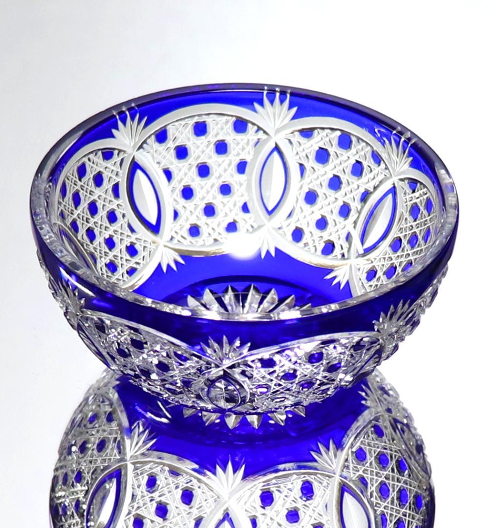 オールド・バカラ 最上級 青色被せガラス 切子小鉢 懐石料理 ボウル ディアマン