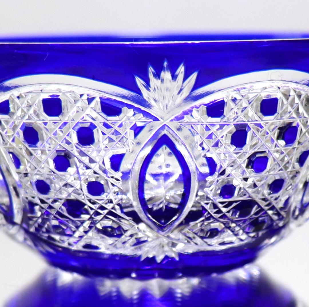 オールド・バカラ 最上級 青色被せガラス 切子小鉢 懐石料理 ボウル ディアマン