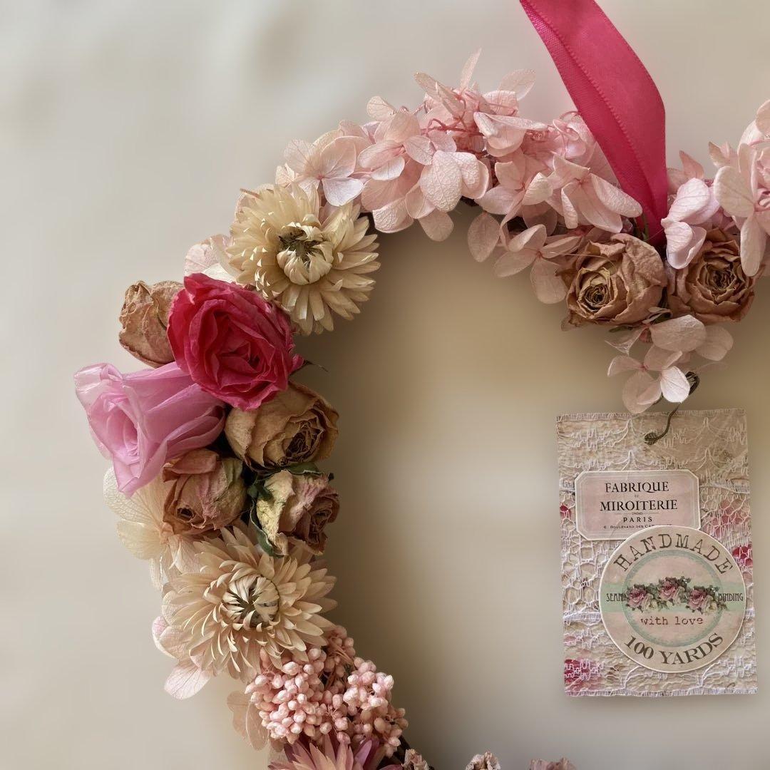 リースドライフラワー ハート形リース ピンク バラ ひな祭り - メルカリ