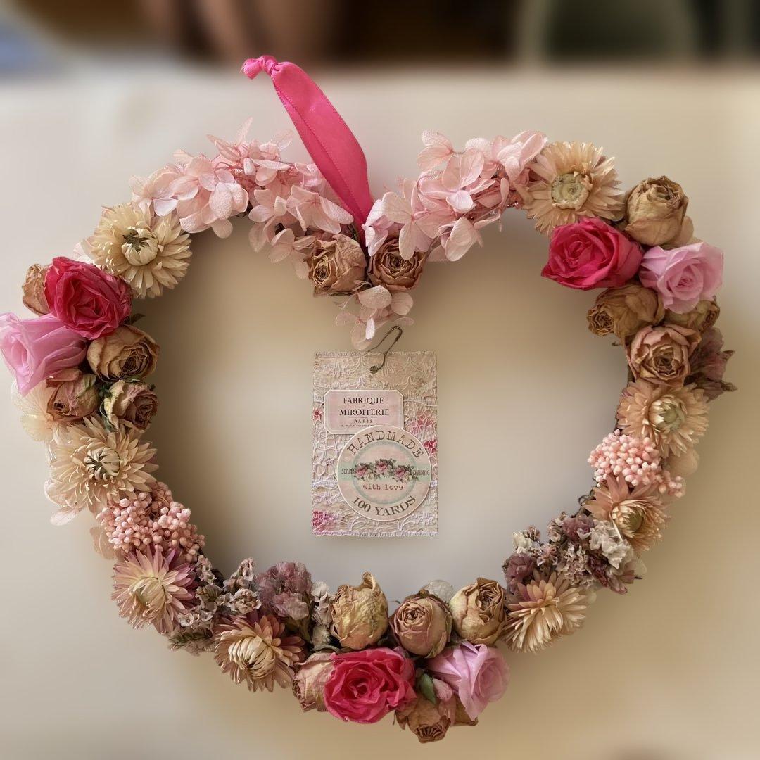 リースドライフラワー ハート形リース ピンク バラ ひな祭り - メルカリ