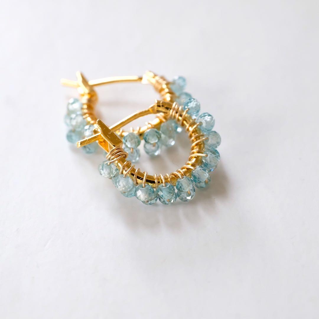 宝石質！ブルージルコン2連フープピアス/イヤリング