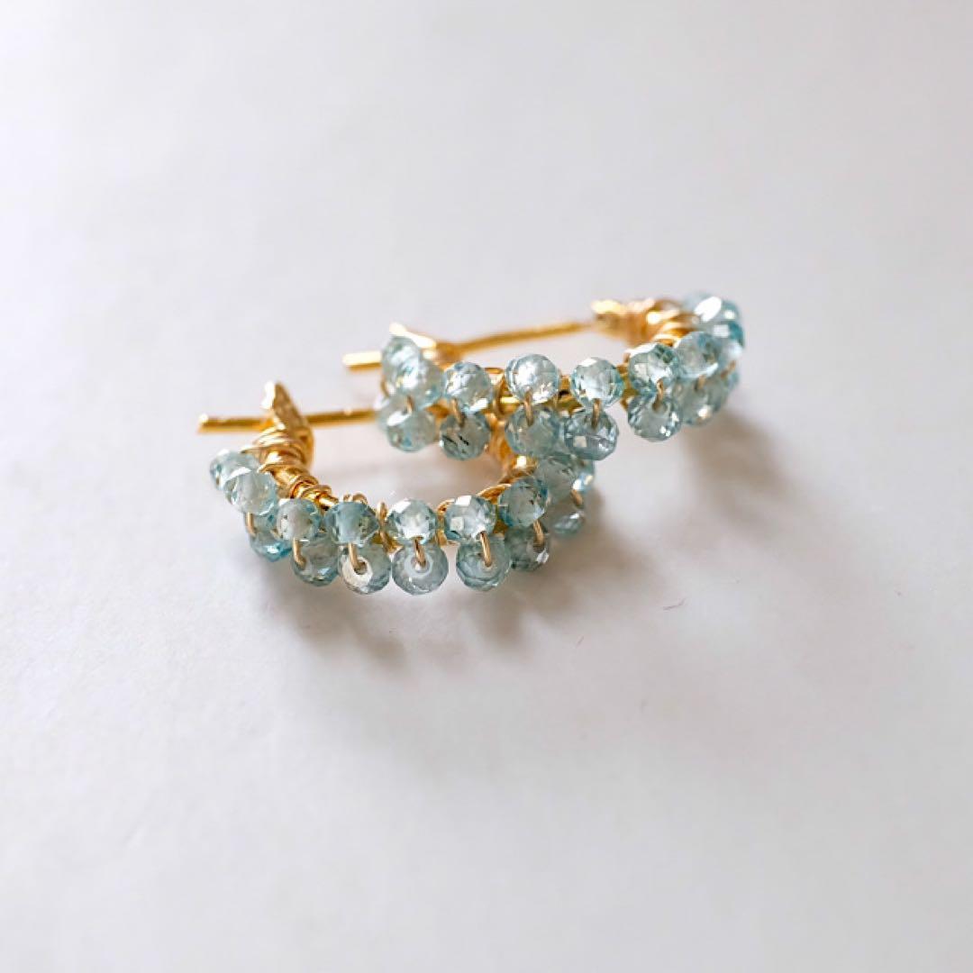 宝石質！ブルージルコン2連フープピアス/イヤリング