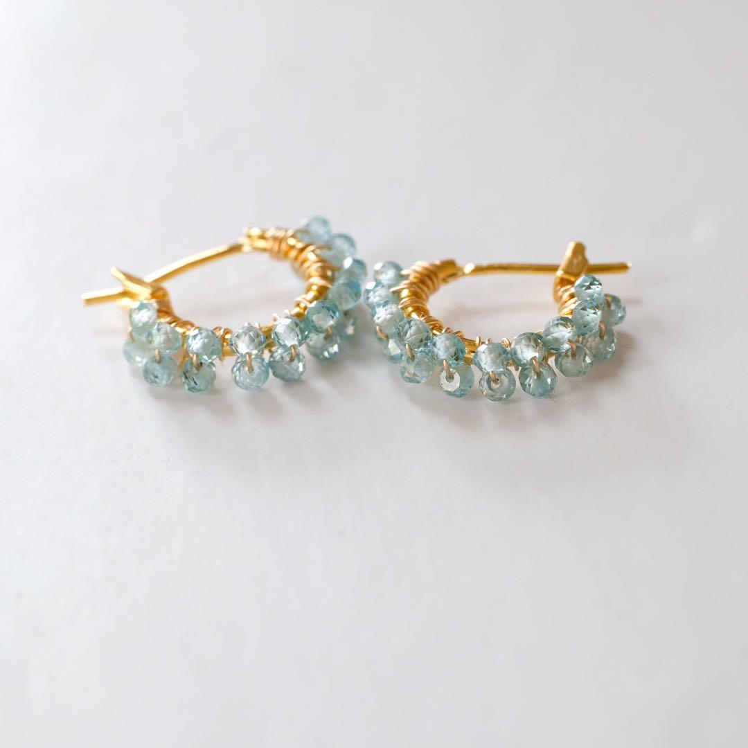 宝石質！ブルージルコン2連フープピアス/イヤリング