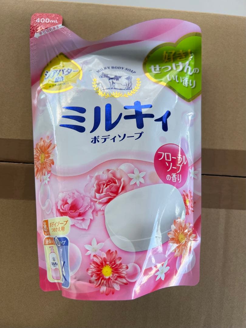 牛乳石鹸 ミルキィボディソープ つめかえ用フローラルソープの香400ml 32個
