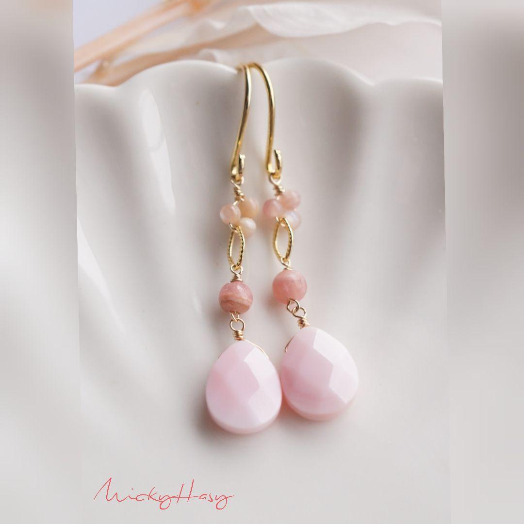 No.2801 クイーンコンクシェル インカローズ MOP 春色 天然石ピアス