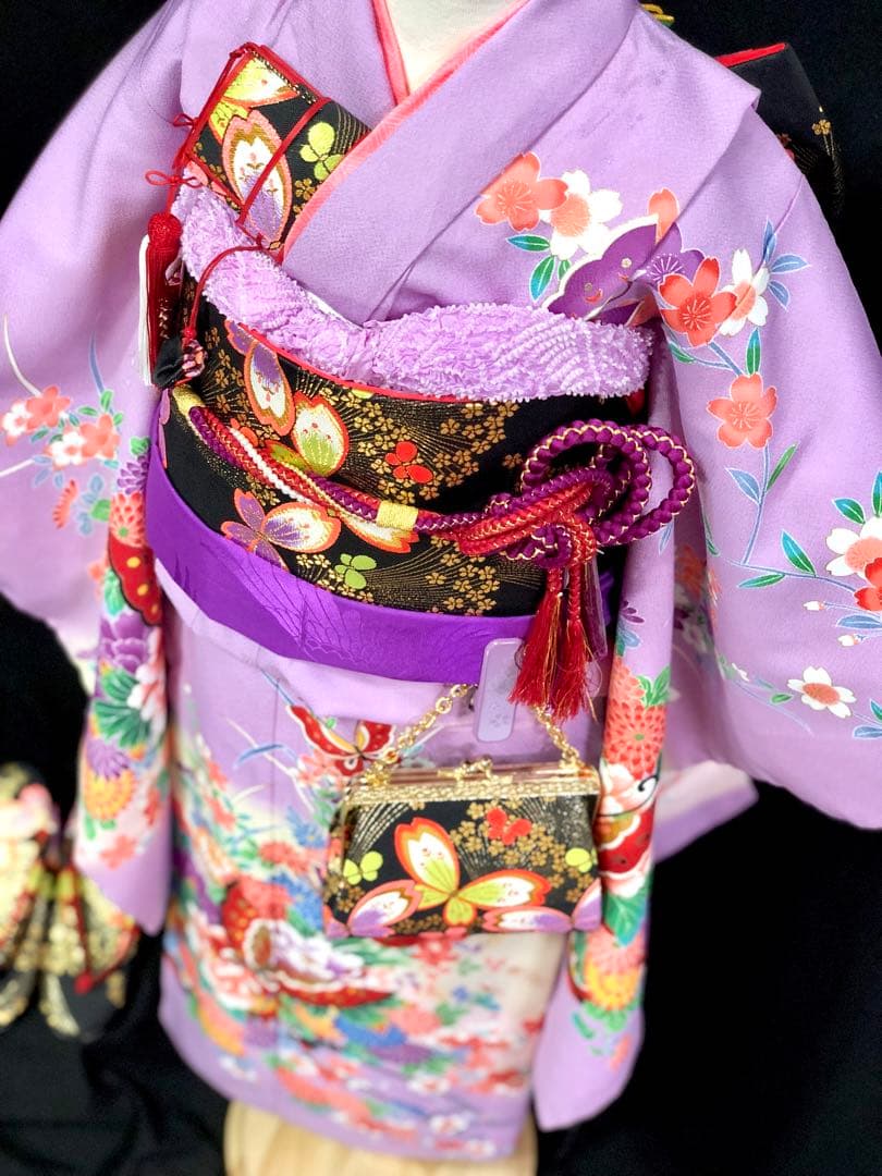 七五三　7歳　女の子　藤色　薄紫　四つ身　着物　作り帯　セット　753 七歳