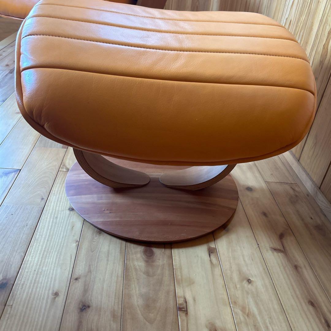 【美品】カリモク 1人ソファー 用　ザファースト　オットマン オレンジ 牛革