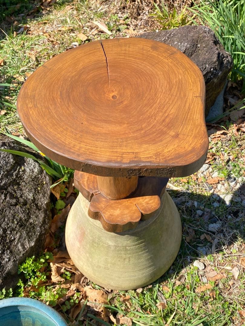 木製 自然形状 テーブル 観葉植物スタンド スツール