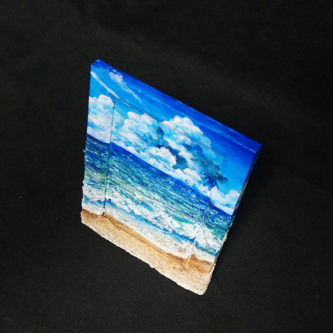 油絵 油彩 油彩画 絵 絵画 【夏の砂浜の海】ミニ絵画