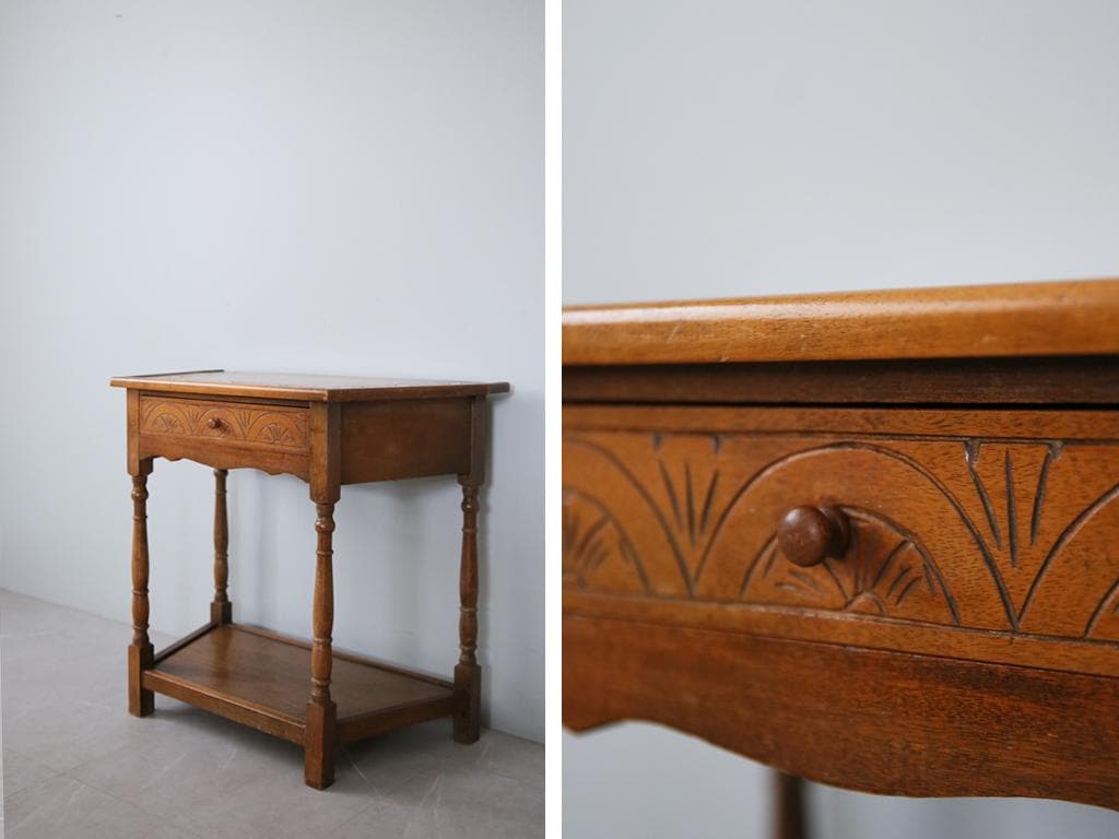 英国アンティーク木製ホールテーブル/サイドテーブル机/花台/飾り棚(92-55)