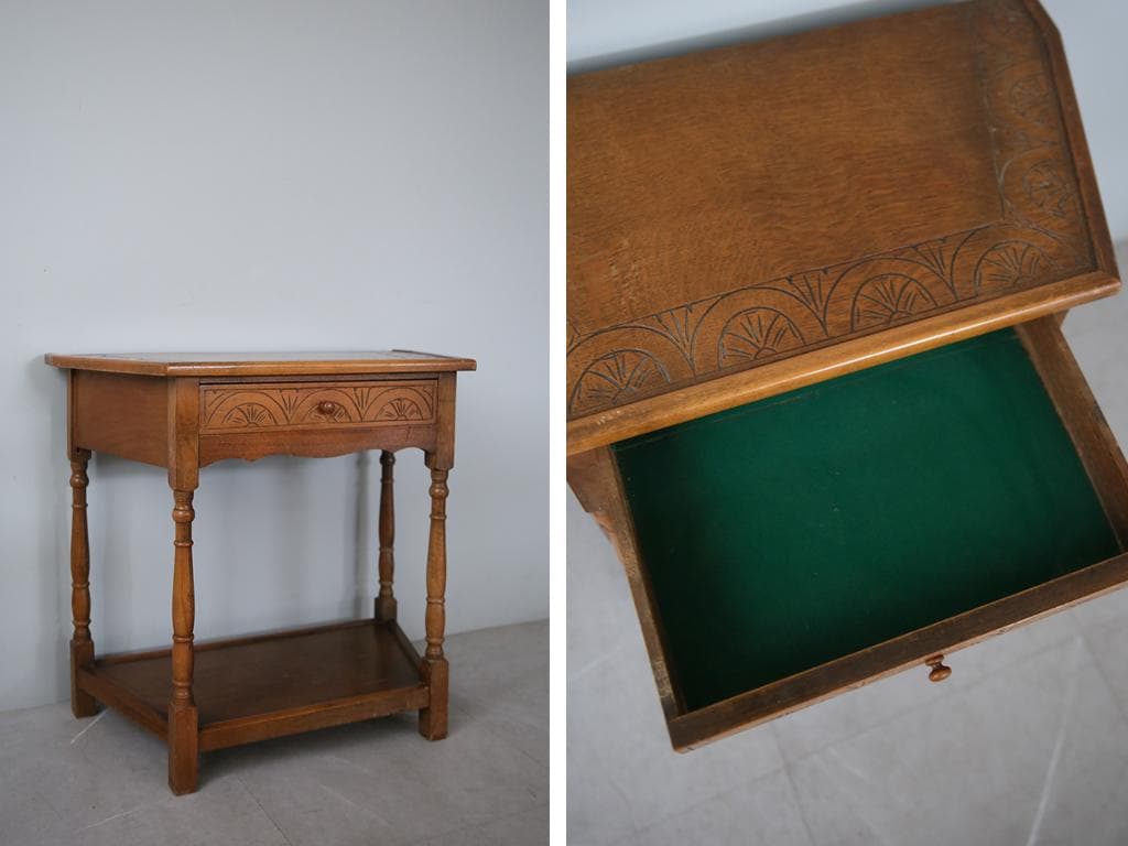 英国アンティーク木製ホールテーブル/サイドテーブル机/花台/飾り棚(92-55)