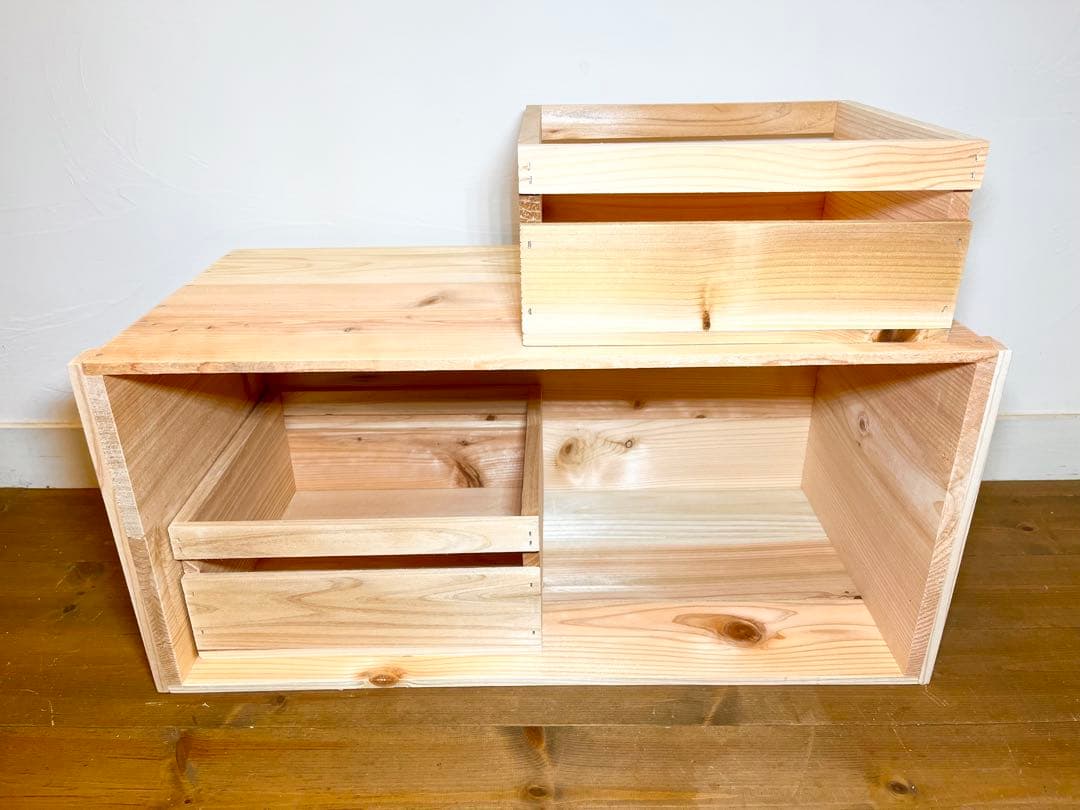 りんご箱 2箱 & 収納小箱 8箱 セット販売 / 木箱 ストレージ 引出し