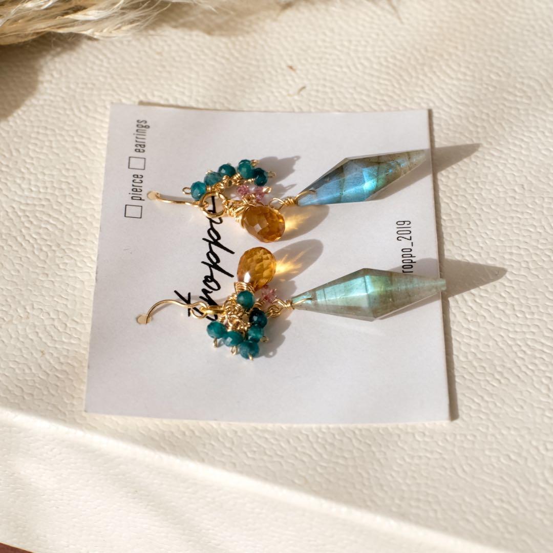 14kgfラブラドライト・オレンジシトリンピアス/イヤリング