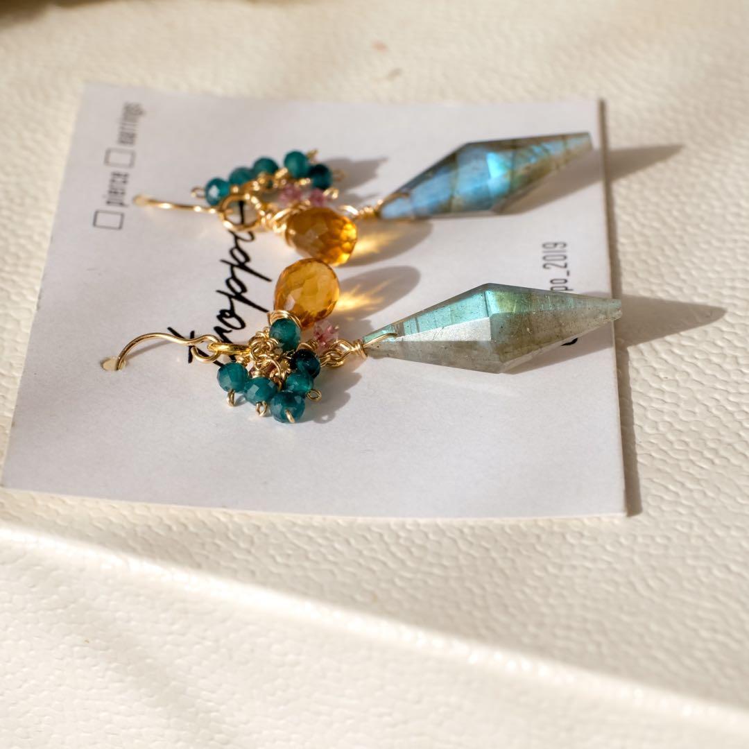 14kgfラブラドライト・オレンジシトリンピアス/イヤリング