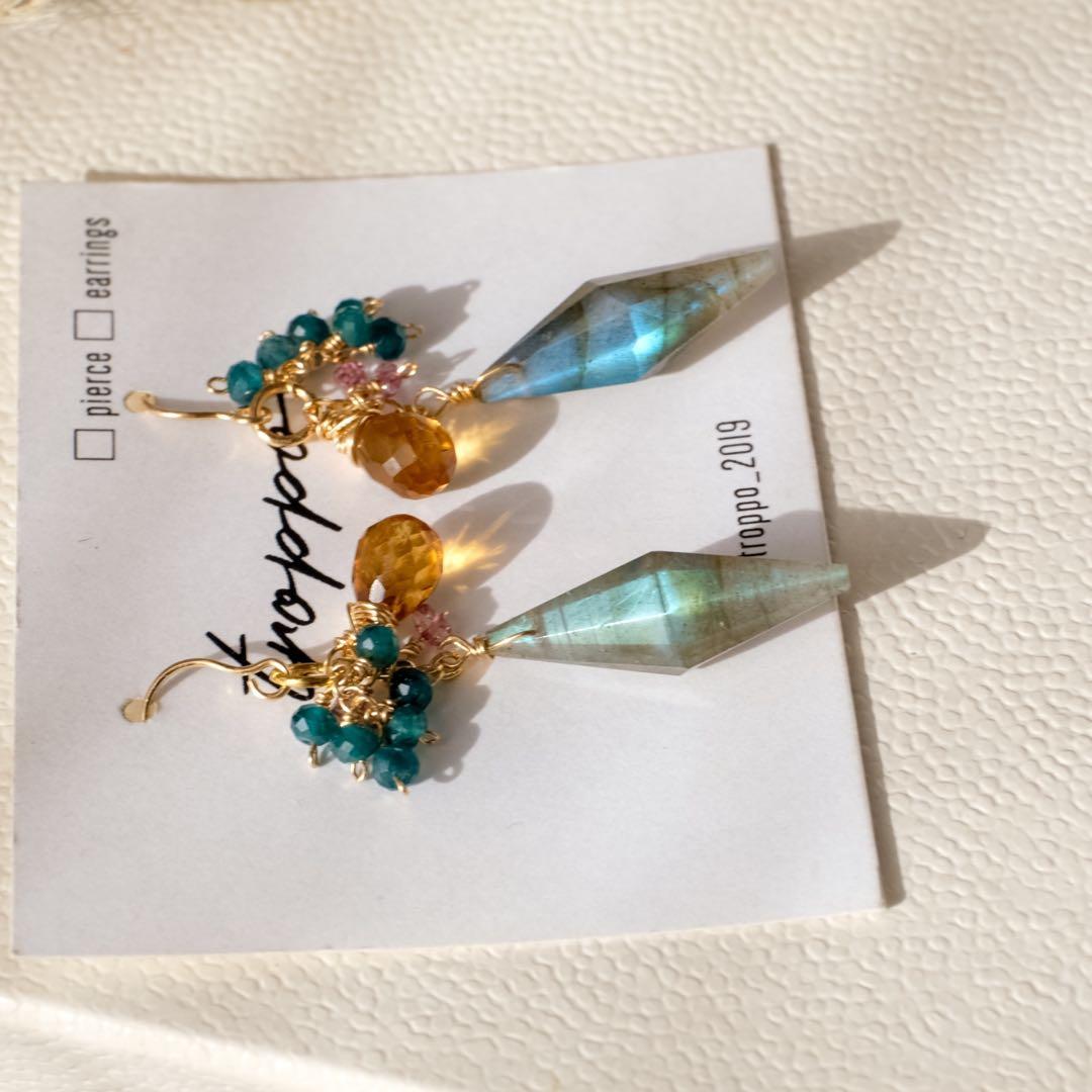 14kgfラブラドライト・オレンジシトリンピアス/イヤリング