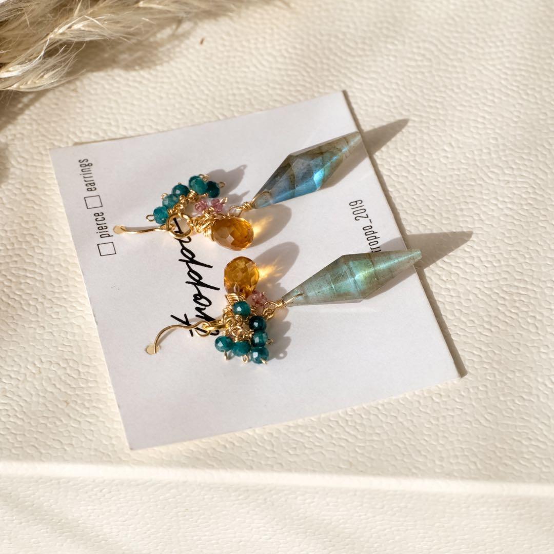 14kgfラブラドライト・オレンジシトリンピアス/イヤリング