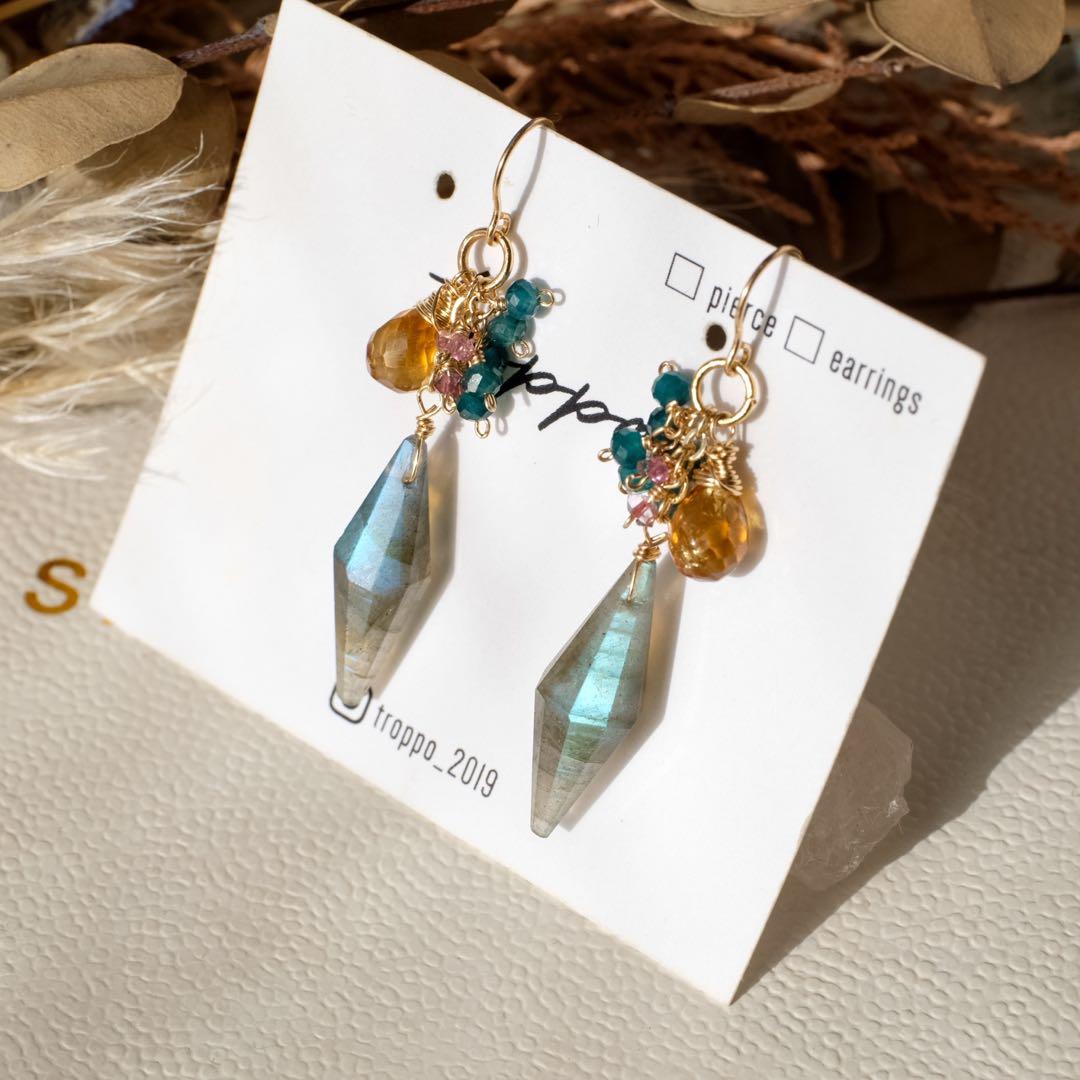 14kgfラブラドライト・オレンジシトリンピアス/イヤリング