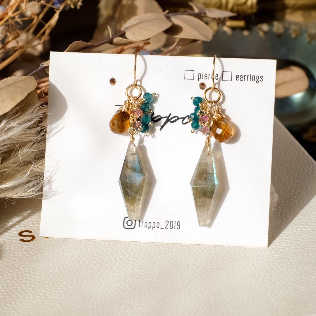 14kgfラブラドライト・オレンジシトリンピアス/イヤリング