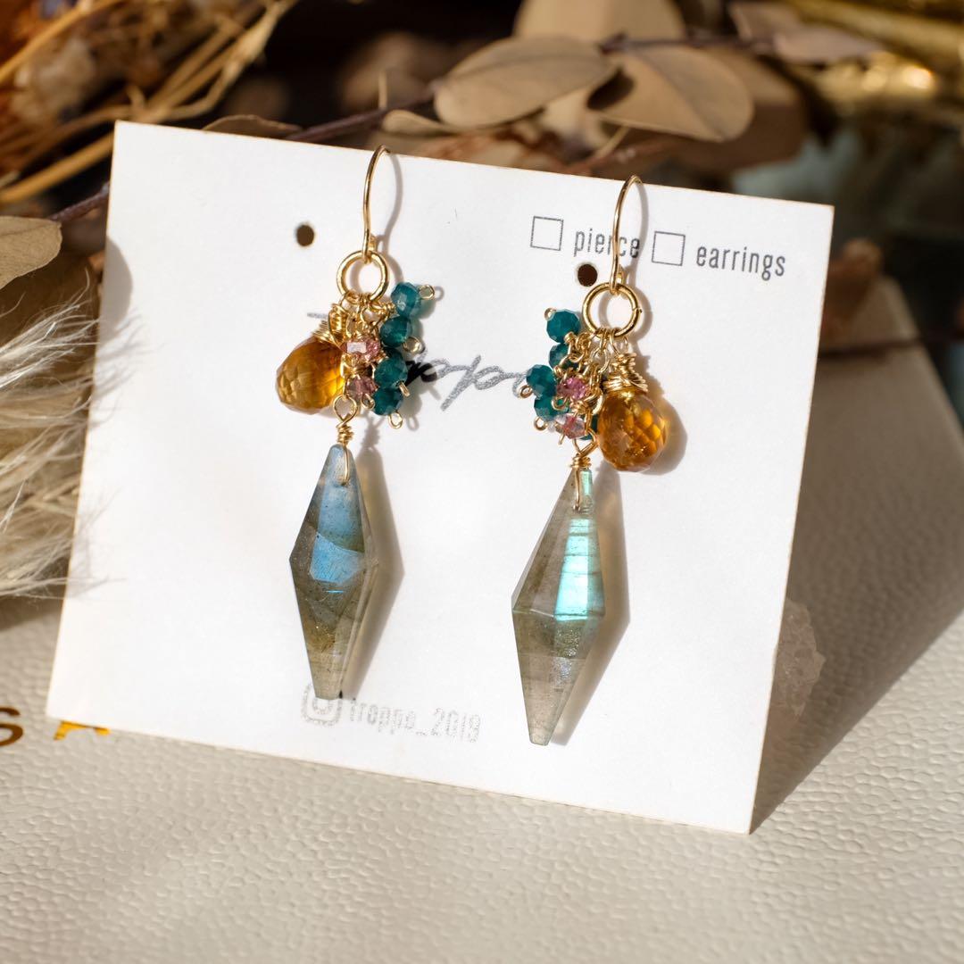 14kgfラブラドライト・オレンジシトリンピアス/イヤリング