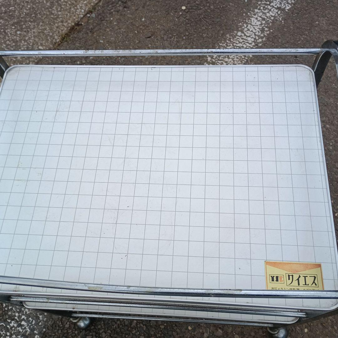４７０３）昭和レトロ　ワイエスのキッチンワゴン 格子模様　高圧メラミン