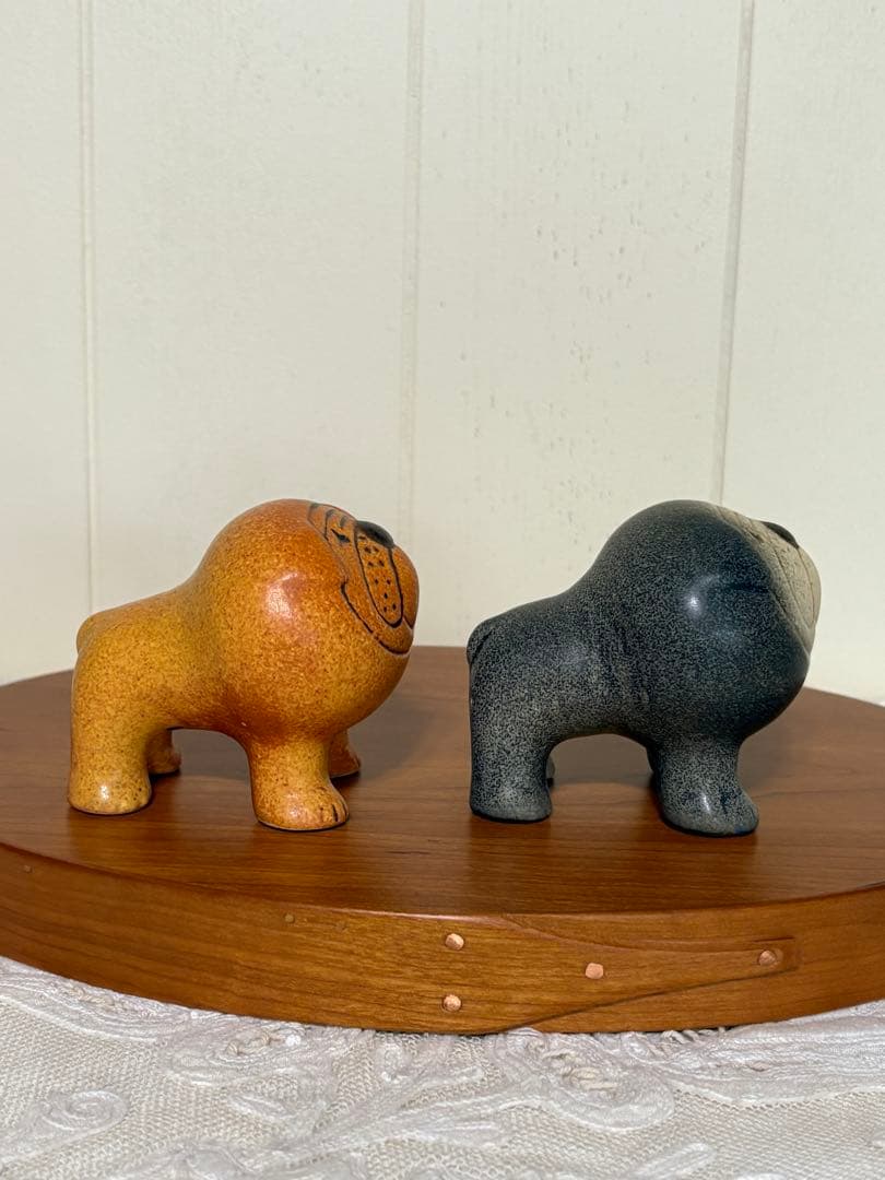 リサラーソン　ブルドッグ　ブラウン　グレー　2匹セット