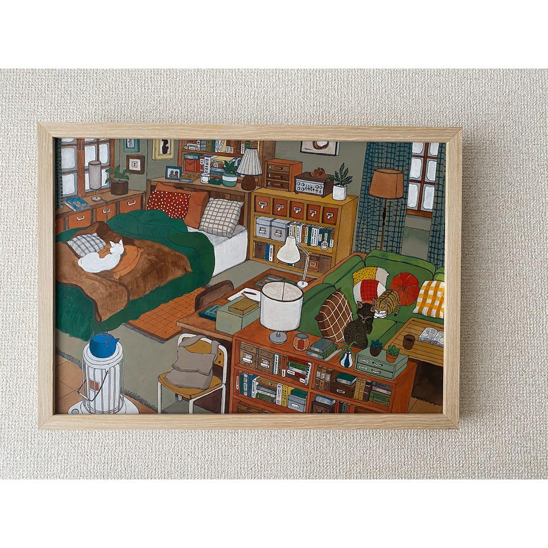 《送料無料》原画「くつろぐ3匹」猫イラスト 水彩画