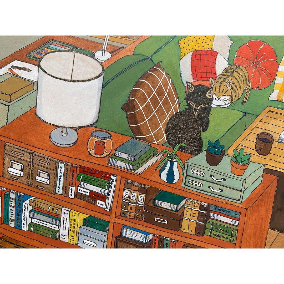 《送料無料》原画「くつろぐ3匹」猫イラスト 水彩画