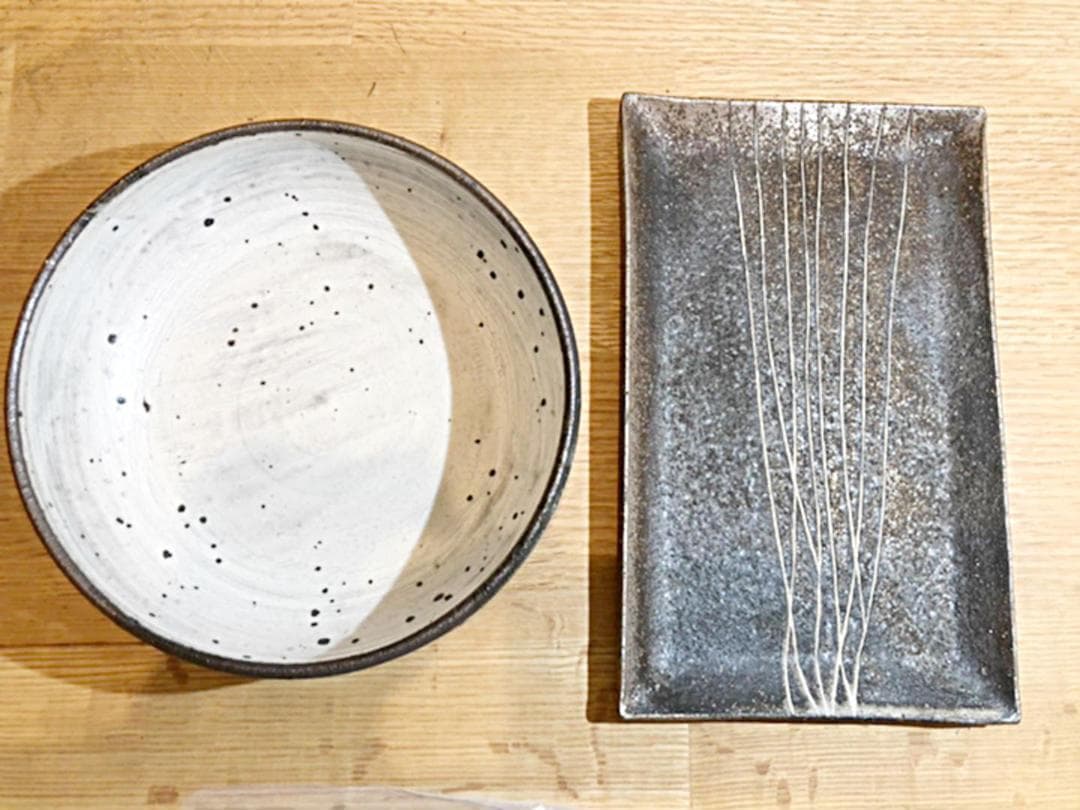 【入手困難・新品未使用】文五郎窯　奥田章　トクサ角皿　＆　ひび割れ浅どんぶり