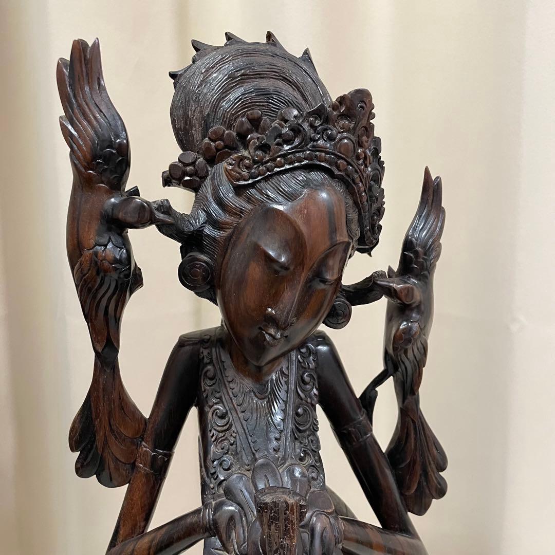 バリ島　木彫り　女性像　彫刻　黒檀　アンティーク　置物