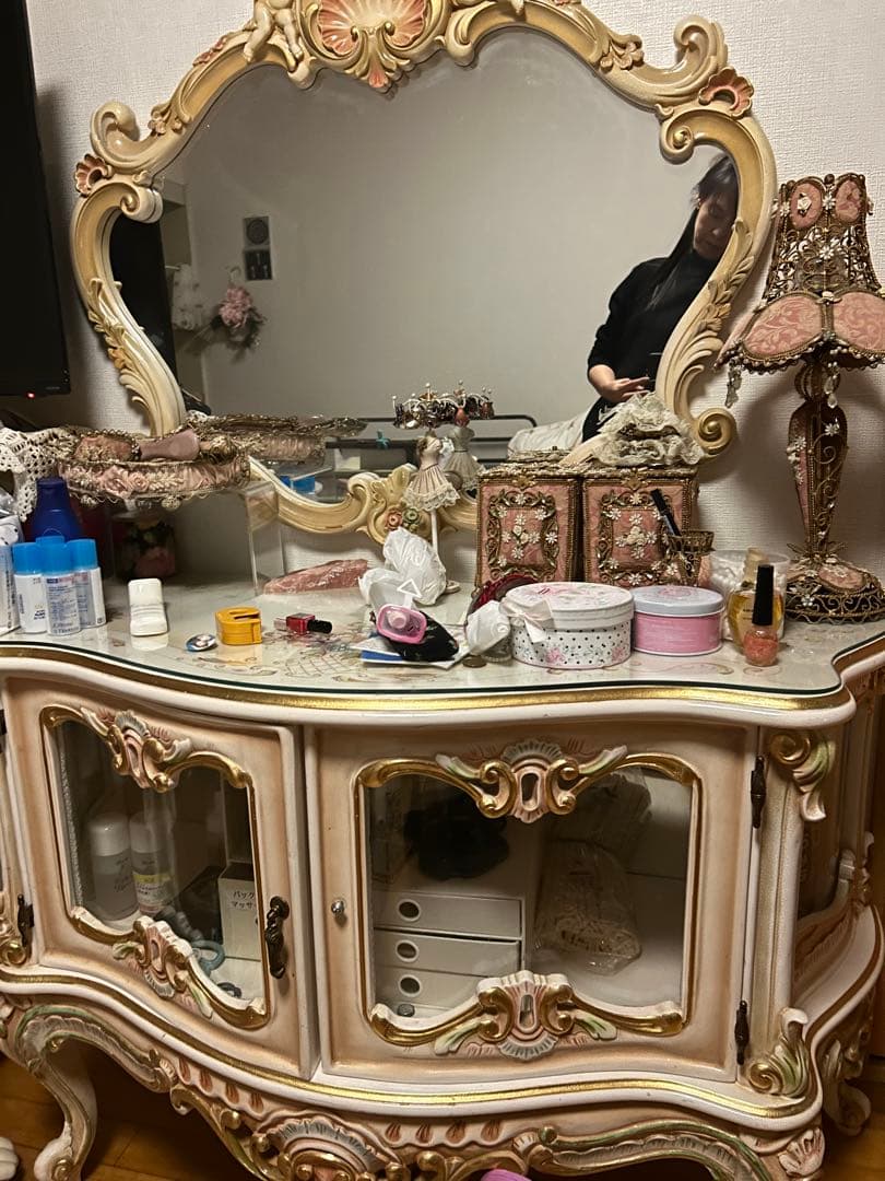 ロココ調　鏡　ピンク