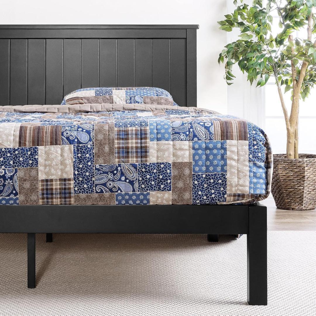 ZINUS メタル ウッド ベッドフレーム シングル Santiago ブラック