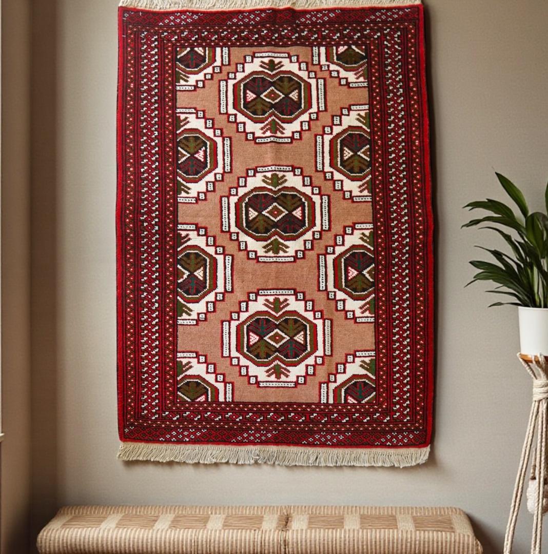 108x82cm トルクメン 手織り絨毯 ペルシャ絨毯 トライバルラグ