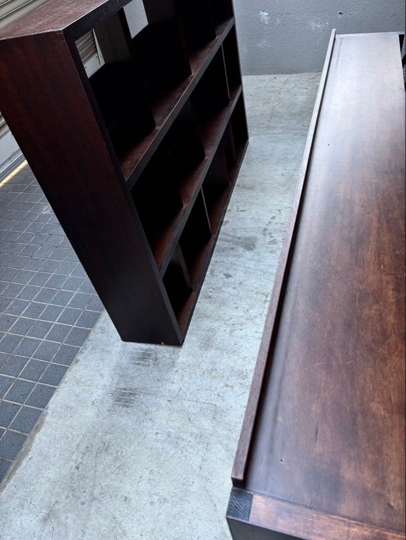 ダークブラウン オープンシェルフ レコード棚