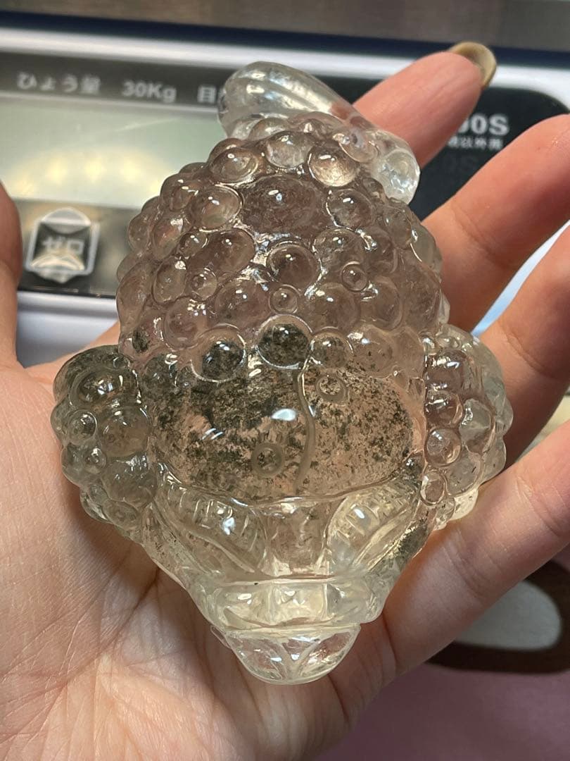 天然石 緑幽霊　ファントム水晶ゼニガエル 金蟾 手彫り　置物 原石　大きい　綺麗