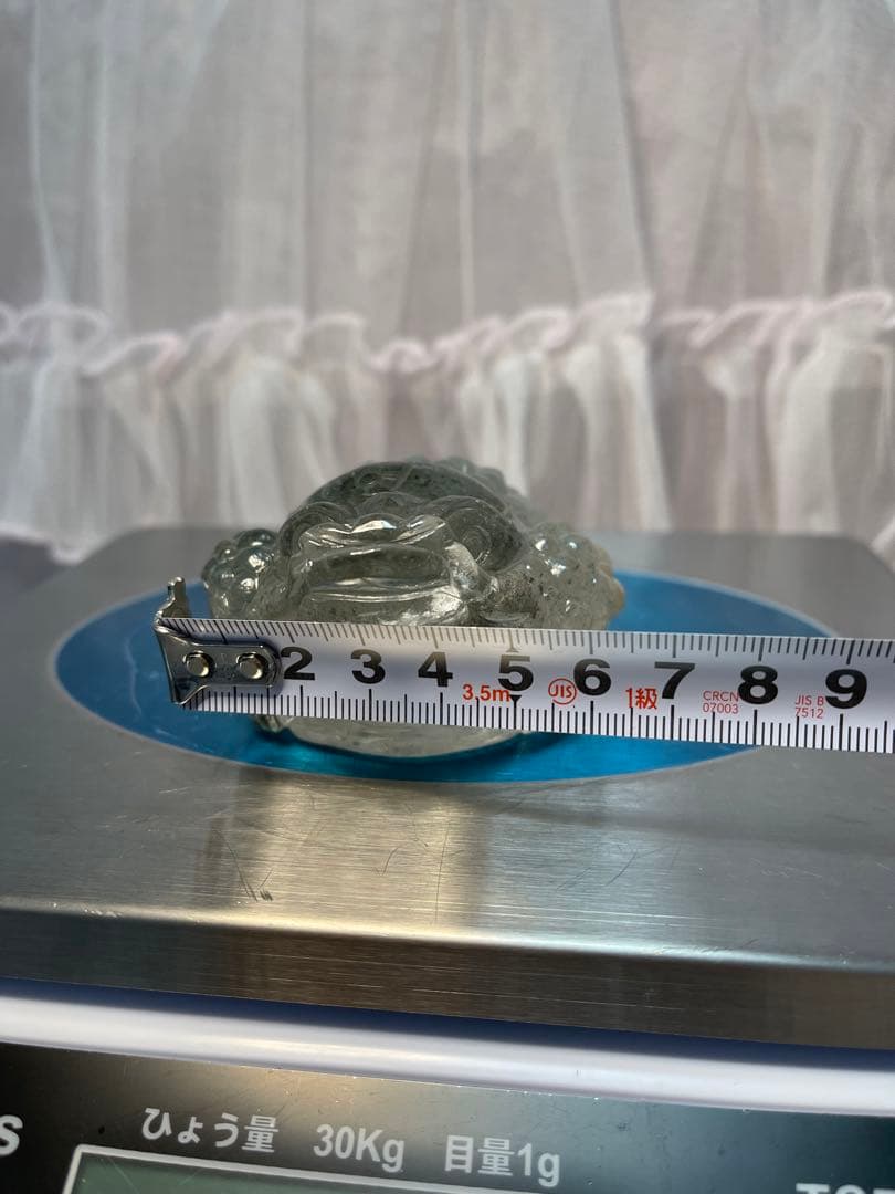 天然石 緑幽霊　ファントム水晶ゼニガエル 金蟾 手彫り　置物 原石　大きい　綺麗