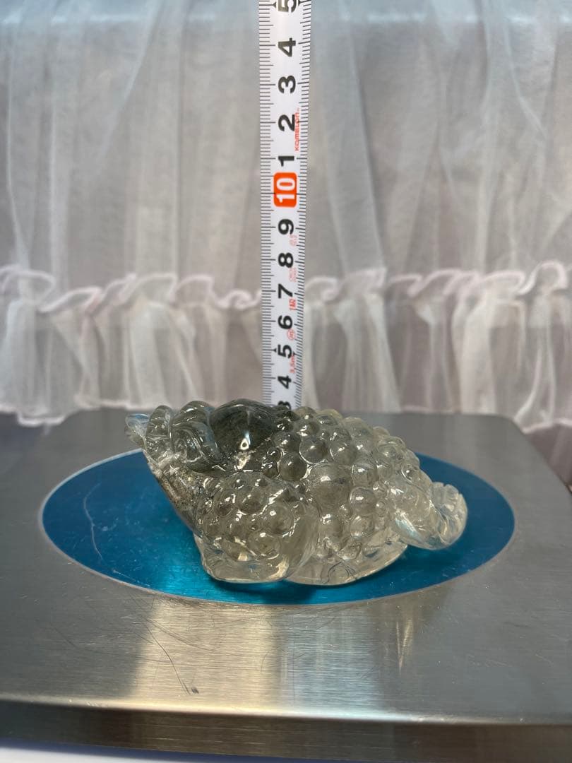 天然石 緑幽霊　ファントム水晶ゼニガエル 金蟾 手彫り　置物 原石　大きい　綺麗