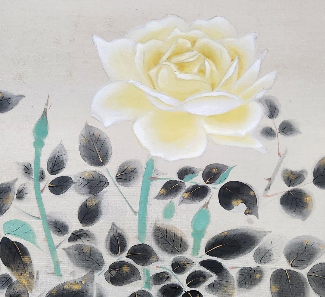 薔薇小禽図】新村友畝 2695 バラ 掛け軸 肉筆 共箱 荒木十畝門下