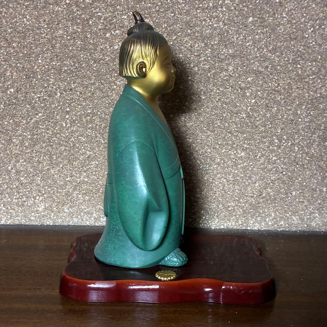高岡銅器 無我童子 高岡銅器　ブロンズ　青金色　正晴在銘　台座付き　置物　縁起
