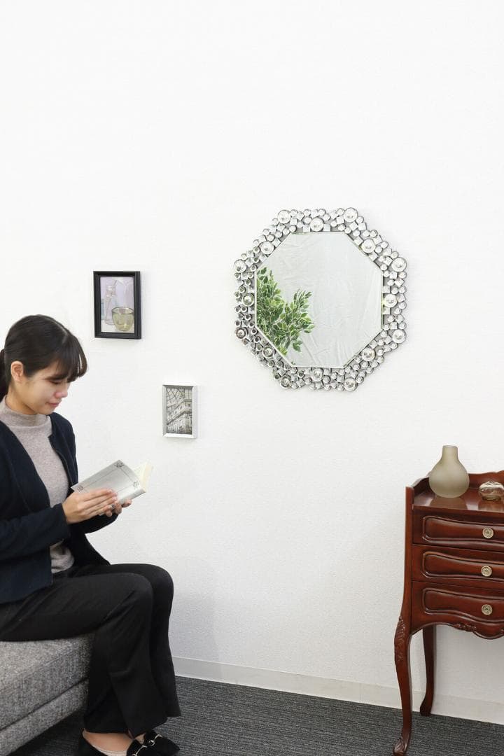 八角ミラー　クリスタル　風水　八角形　インテリア　卓上　壁掛け　装飾豪華