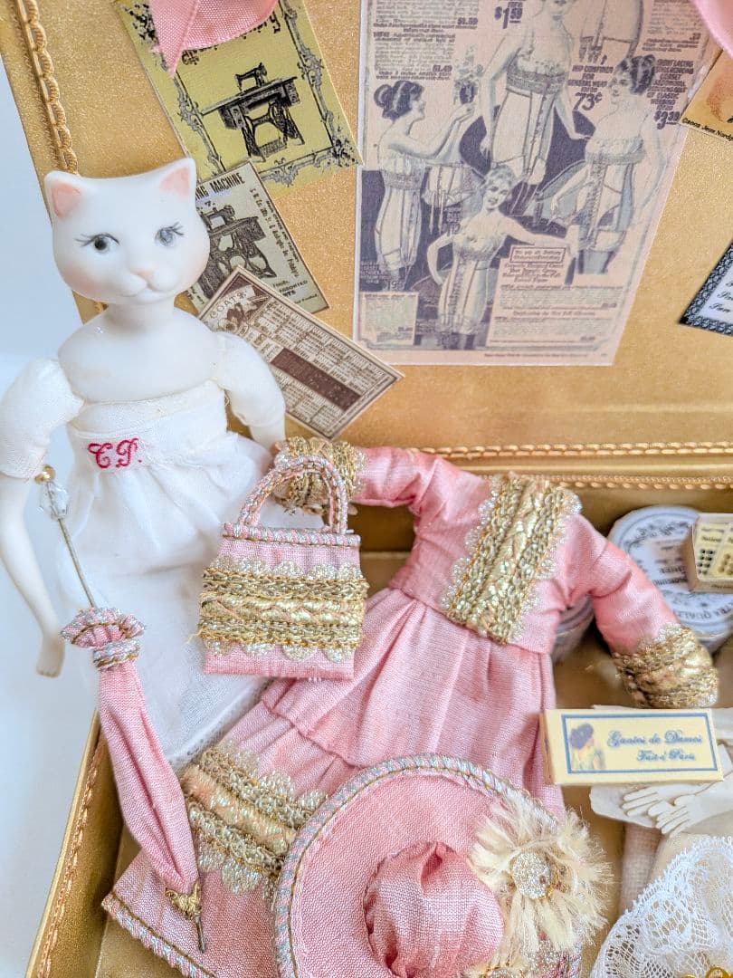 お値下げ★　ちびくま工房　ビクトリアン猫Noraのbox　アンティークレース