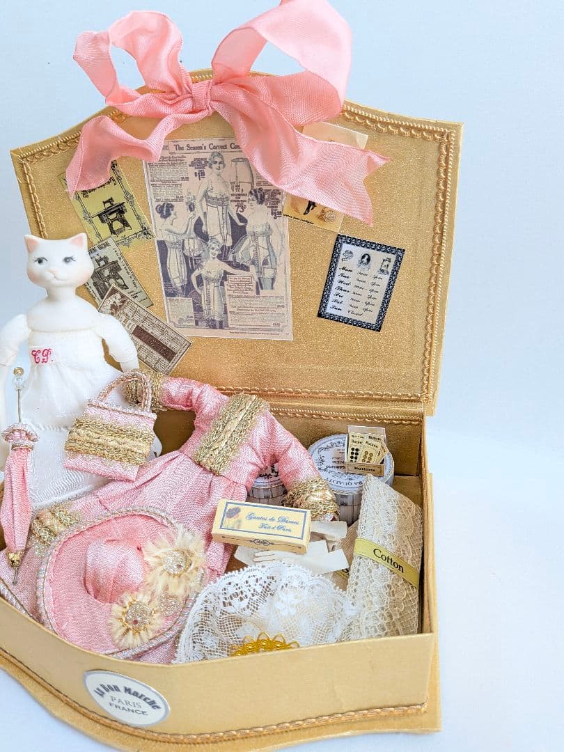 お値下げ★　ちびくま工房　ビクトリアン猫Noraのbox　アンティークレース