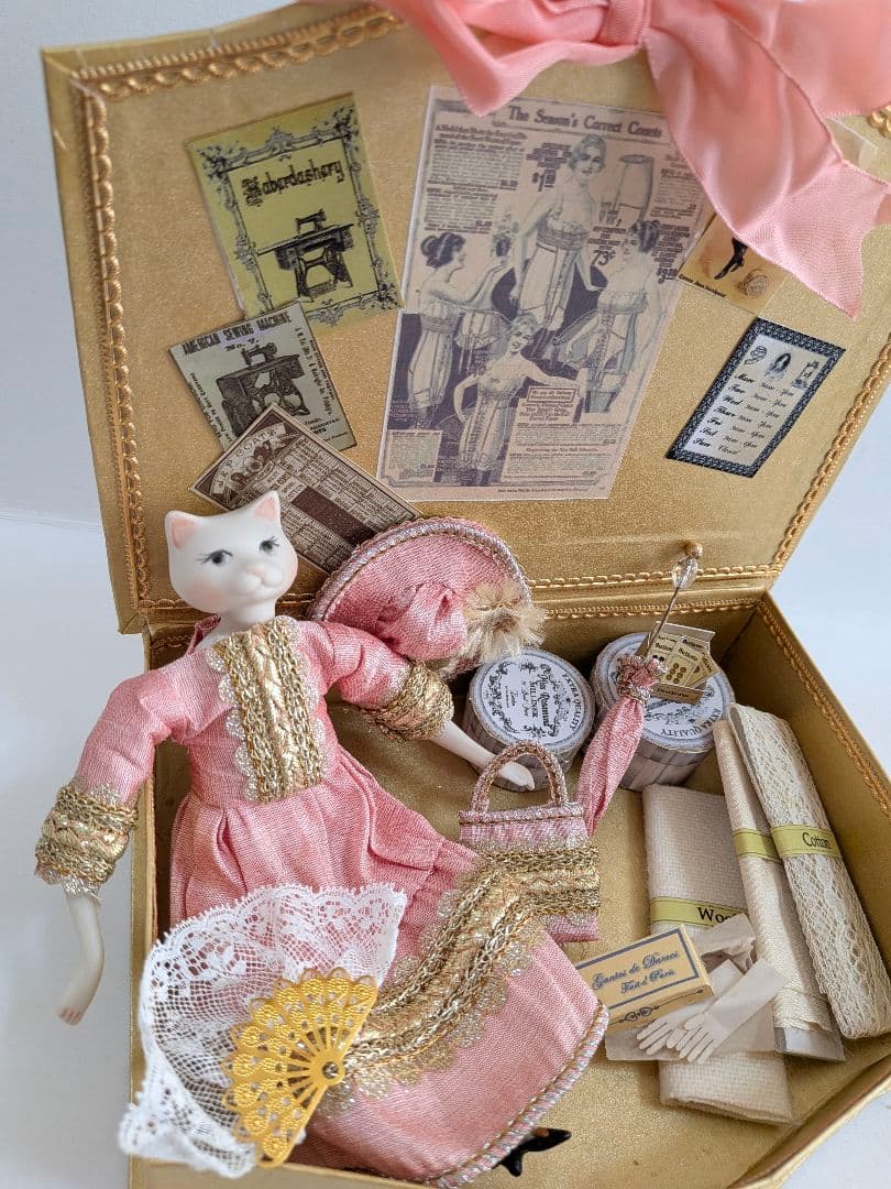 お値下げ★　ちびくま工房　ビクトリアン猫Noraのbox　アンティークレース