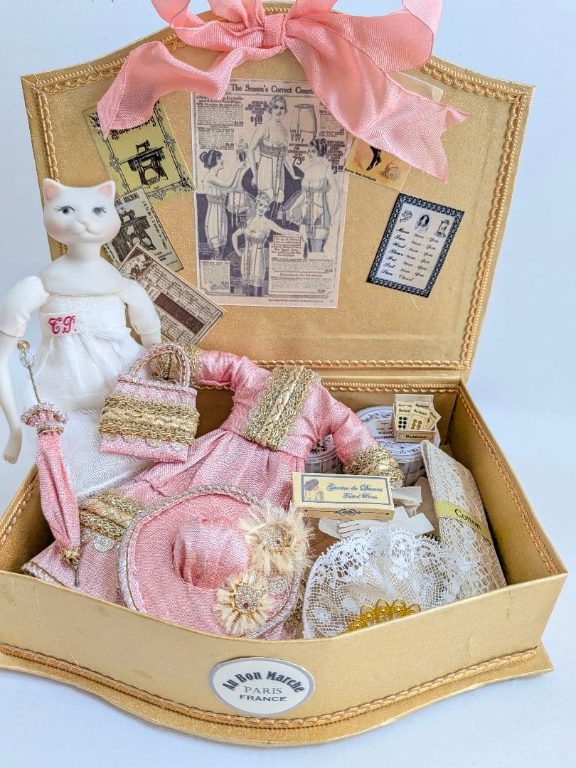 お値下げ★　ちびくま工房　ビクトリアン猫Noraのbox　アンティークレース