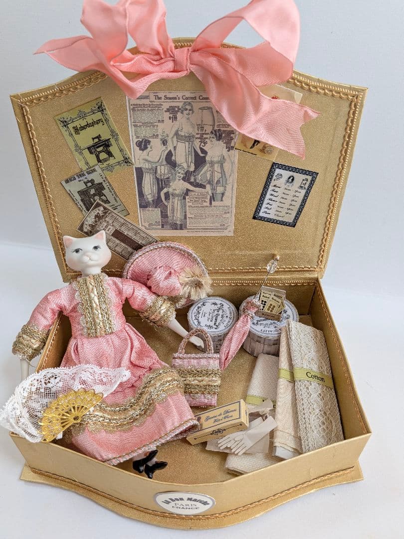 お値下げ★　ちびくま工房　ビクトリアン猫Noraのbox　アンティークレース